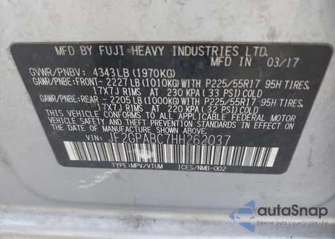 2017 Subaru Crosstrek 2.0I Premium from USA, damaged, VIN JF2GPABC7HH262037